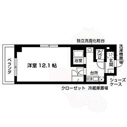 オーク西陣 2階1Kの間取り