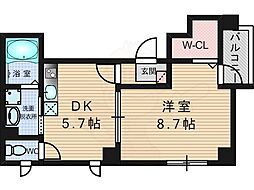 エクセレント鳳珠 2階1DKの間取り