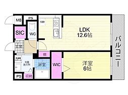 KCCフラット西京極 1階1LDKの間取り