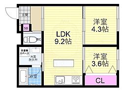 グレース吉祥院 2階2LDKの間取り