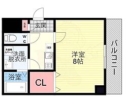フラッティ千本今出川 3階1Kの間取り