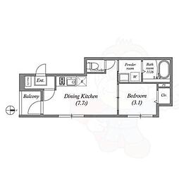 JR山陰本線 円町駅 徒歩10分の賃貸アパート 2階1DKの間取り