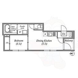 アミティア円町 2階1DKの間取り