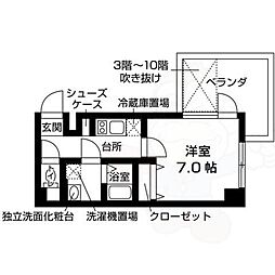 トレジャーマンション3 2階1Kの間取り