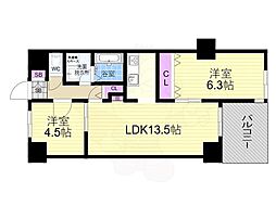 シンフォニー四条河原町 2LDKの間取図画像