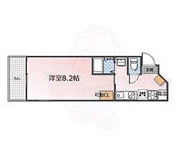 京都市営烏丸線 北大路駅 徒歩25分の賃貸マンション 4階1Kの間取り