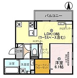 M’ｓハイツ千本三条 2階1LDKの間取り