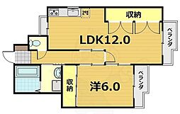 ミニヨンハウス勧修 1階1LDKの間取り