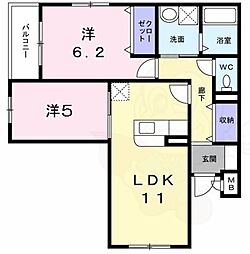 グラン佐竹 1階2LDKの間取り