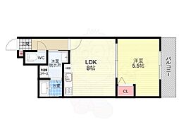 サクシード伏見京橋2nd 4階1LDKの間取り