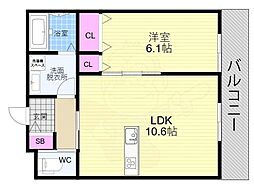 ユアメゾン桂 2階1LDKの間取り