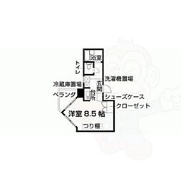 エスポワール京都 4階ワンルームの間取り