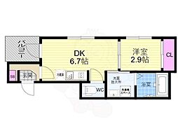 三永レジデンス京都 2階1DKの間取り