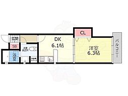 K’z ALLAY 6階1DKの間取り