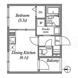 阪急京都本線 大宮駅 徒歩5分の賃貸アパート 2階1DKの間取り