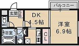 プリンセスコートアイ 3階1DKの間取り