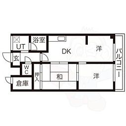 勧修寺ハイツ 2LDKの間取図画像