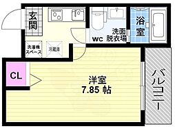 サントス堀川紫明 1Kの間取図画像