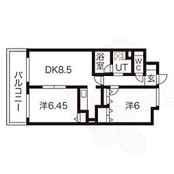 プラネシア星の子御所西 2LDKの間取図画像
