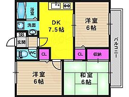 パルカーサ南京都 3DKの間取図画像