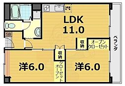 京都市向島市営住宅第九街区9-1棟 2LDKの間取図画像