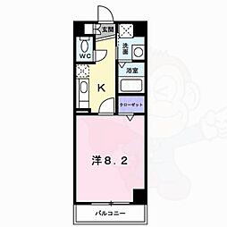 グランツェントB 1Kの間取図画像