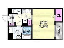 ビエノス京都紫竹 1Kの間取図画像