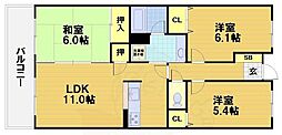 レジディア太秦 3LDKの間取図画像