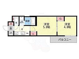 エストゥルース京都2(旧:The Bright Residence 京都東 2Kの間取図画像