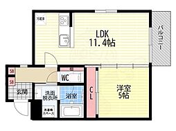 エストゥルース京都2(旧:The Bright Residence 京都東 1LDKの間取図画像