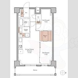 ジオエント四条大宮 2LDKの間取図画像