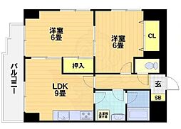 エスポワール西京極 2DKの間取図画像