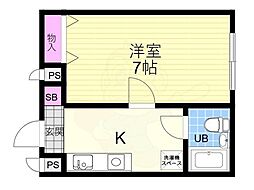 アビタシオン鴨川 1Kの間取図画像