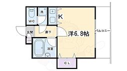 聖護院谷口マンション 1Kの間取図画像