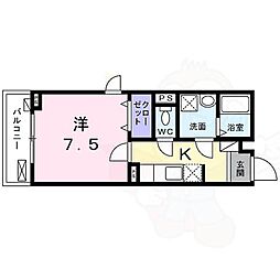 エンティム上桂 1Kの間取図画像