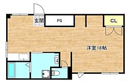 京阪本線 土居駅 徒歩3分の賃貸マンション 1階ワンルームの間取り