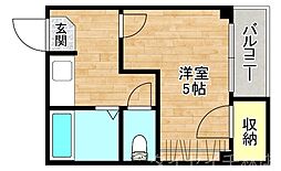 アベニール都島 3階1Kの間取り