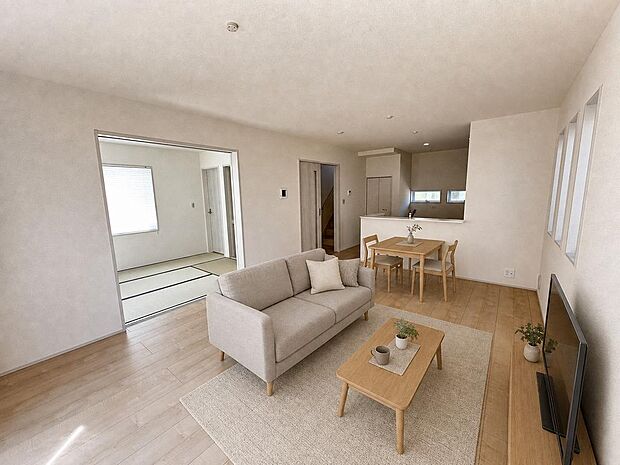 1号棟 1号棟のLDKは食事とくつろぎの空間を分けて使いやすい間取りです。