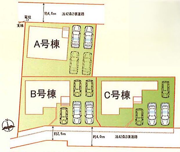全3区画 建物配置や駐車スペース、敷地形状を確認しやすい資料です。
