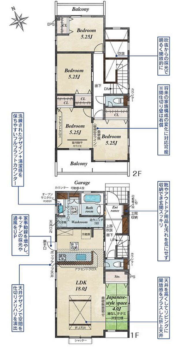 6号棟　18帖LDK・4帖タタミコーナー・吹抜け・将来間仕切り対応居室