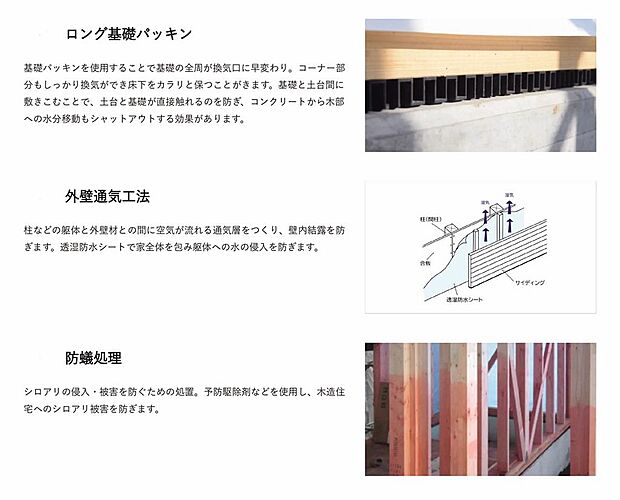 構造に悪影響を及ぼす湿気やシロアリに対して、しっかり対処しています。