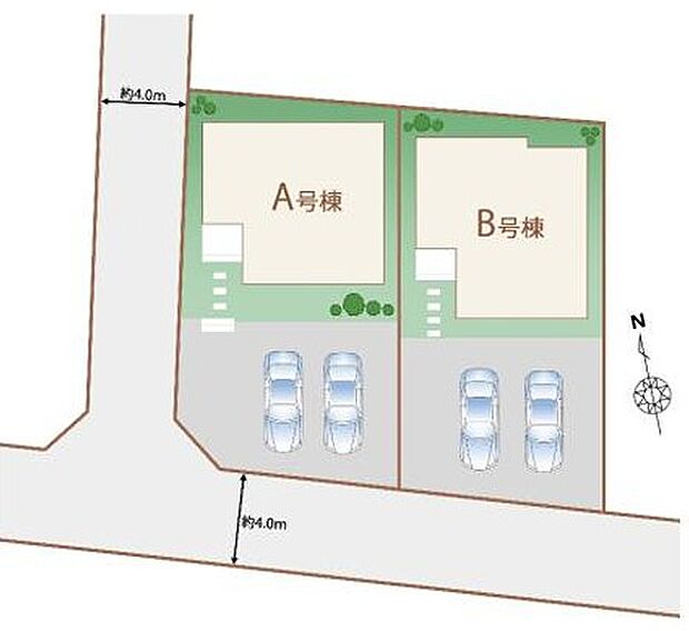 両棟とも並列駐車2台可能*車種によっては3台可能
