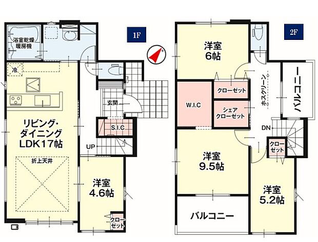 2号棟 17帖LDK・4.6帖洋室・SIC・WIC・シェアクローゼット・室内物干しユニット