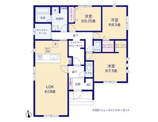 3LDK+ランドリールーム+WIC×3+SC+パントリー+リネン庫