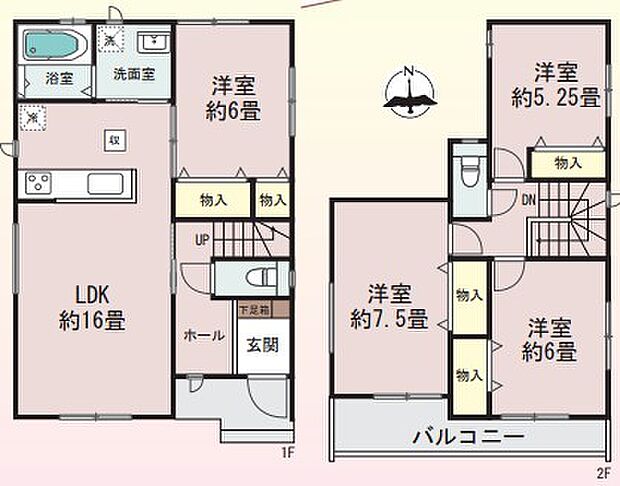 16帖LDK・3LDK+S・各居室収納・バルコニー