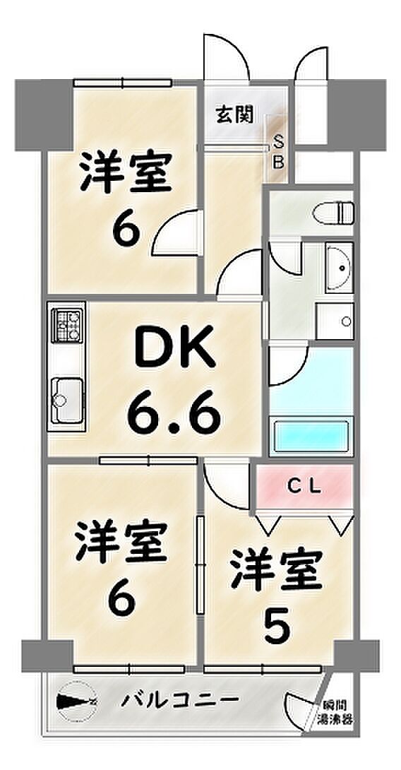 西京極ガーデンハイツ(3DK) 4階の間取り