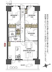 ディアエスタミオ南住吉壱番館 3LDKの間取図画像