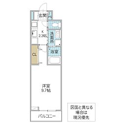 ヒカルサつくば花畑 3階1Kの間取り