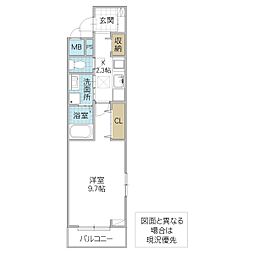 ヒカルサつくば花畑 1階1Kの間取り