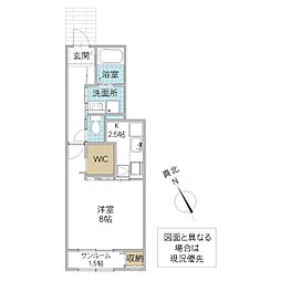 グリーンヒルズ B 1階1Kの間取り